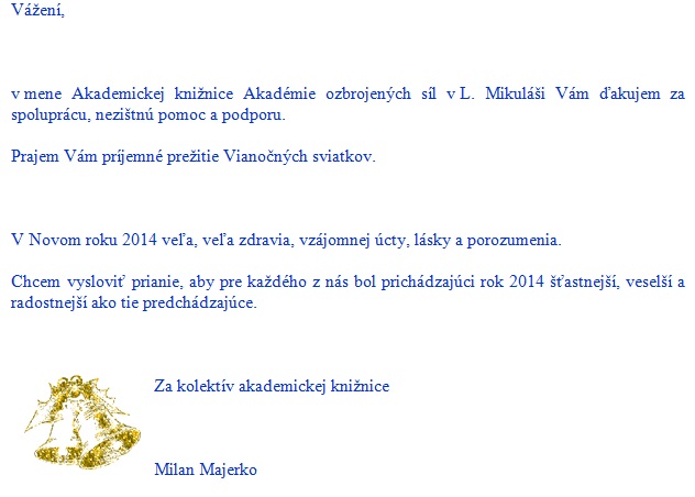 Vianočný pozdrav Akademickej knižnice AOS v Liptovskom Mikuláši