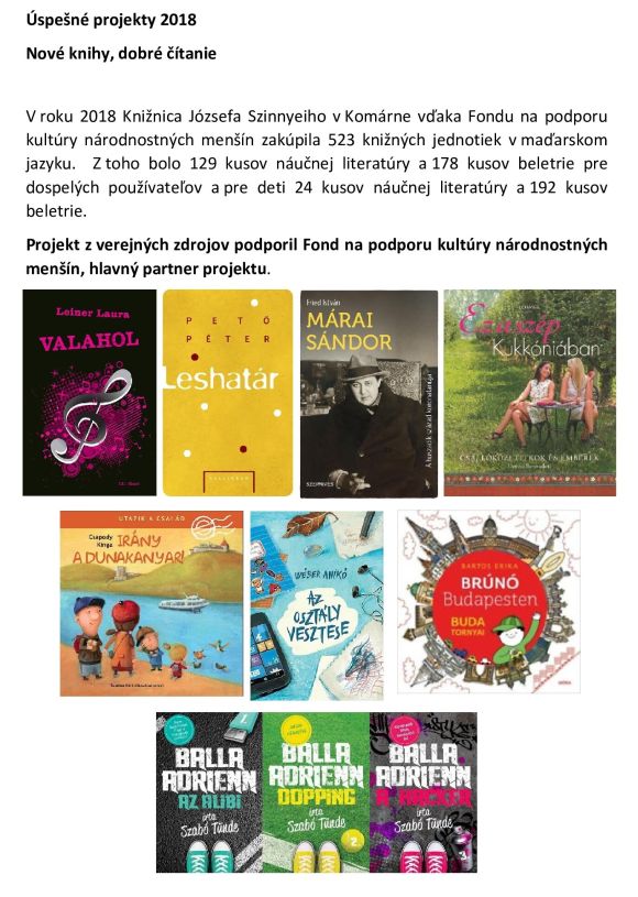 Úspešné projekty 2018 v Knižnici Józsefa Szinnyeiho v Komárne