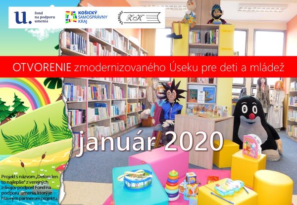 Zemplínska knižnica v Trebišove, kultúrna organizácia Košického samosprávneho kraja, získala v roku 2019 finančnú dotáciu z Fondu na podporu umenia na skvalitnenie interiéru a modernizáciu nábytkového vybavenia úseku literatúry pre deti a mládež a to vo výške 2 500 €. K realizácii projektu prispel aj náš zriaďovateľ, Košický samosprávny kraj, ktorý dofinancoval projekt sumou 280 €.