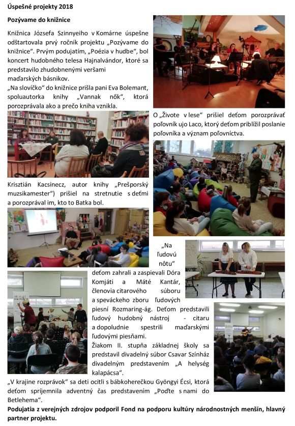 Úspešné projekty 2018 v Knižnici Józsefa Szinnyeiho v Komárne