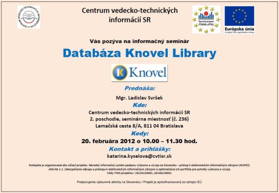 Pozvánka do Centra vedecko-technických informácií SR na informačný seminár, 20. 2. 2012 o 10.00 hod.