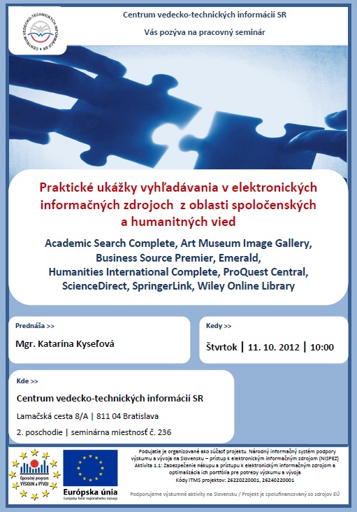 Pozvánka do Centra VTI SR na pracovný seminár, 11. 10. 2012 o 10.00 hod.