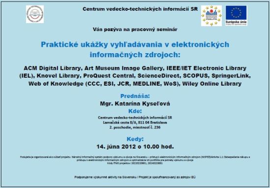 Pozvánka do Centra VTI SR na pracovný seminár? 14. 6. 2012 o 10.00 hod.