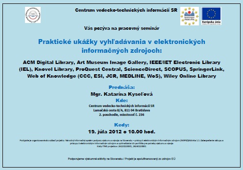 Pozvánka do Centra VTI SR na pracovný seminár, 19. 7. 2012 o 10.00 hod.