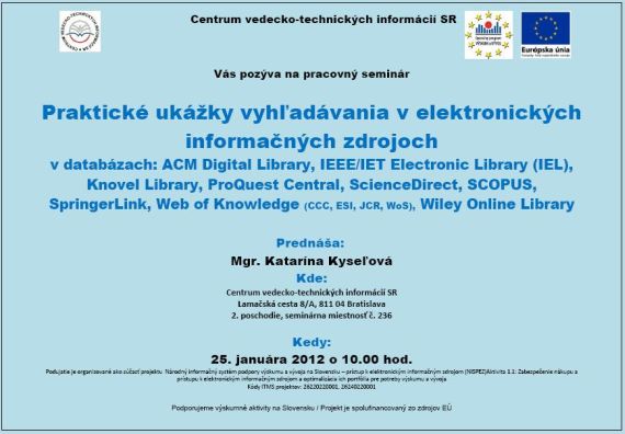 Pozvánka do Centra VTI SR na pracovný seminár, 25. 1. 2012 o 10.00 hod.