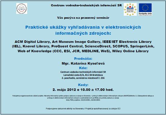 Pozvánka do Centra VTI SR na pracovný seminár, 2. 5. 2012