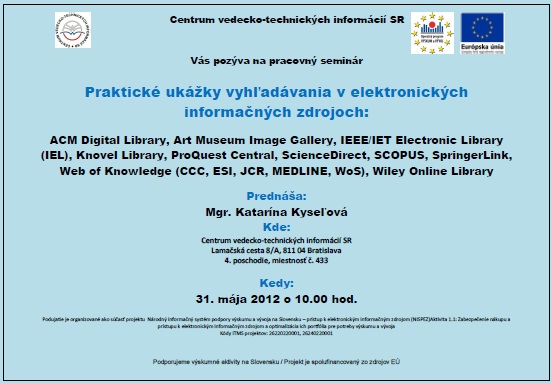 Pozvánka do Centra VTI SR na pracovný seminár, 30. 5. 2012 o 10.00 hod.