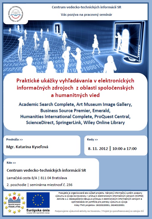 Pozvánka do Centra vedecko-technických informácií SR na pracovný seminár,8. 11. 2012 o 10.00 a 17.00 hod. 
