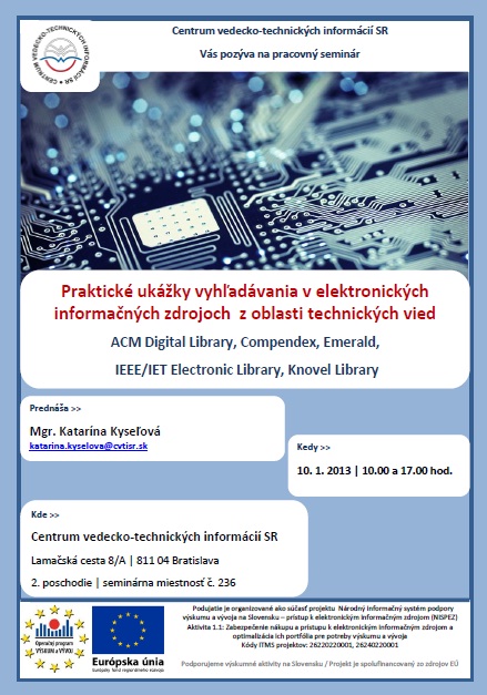 Pozvánka do Centra VTI SR na pracovný seminár, 10. 1. 2013
