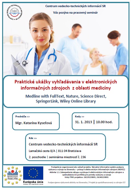 Pozvánka do Centra vedecko-technických informácií SR na pracovný seminár, 31. 1. 2013 o 10.00 hod.