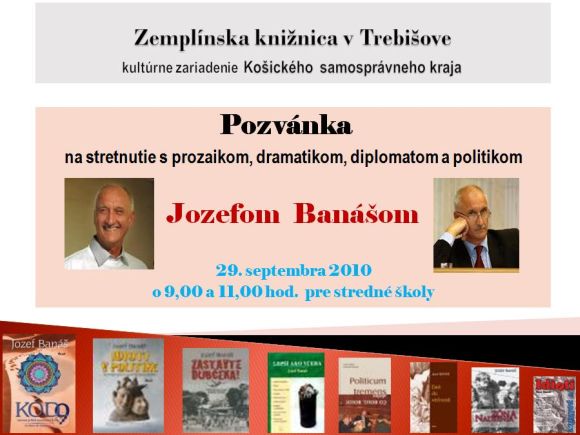Pozvánka do Zemplínskej knižnice v Trebišove na besedu, 29. 9. 2010 o 9.00 a 11.00 hod.