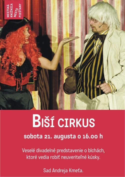 Pozvánka do Mestskej knižnice mesta Piešťany na Blší cirkus, 21. 8. 2010 o 16.00 hod.