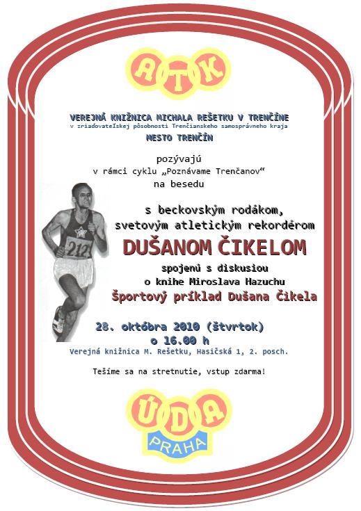Pozvánka do Verejnej knižnice Michala Rešetku v Trenčíne na besedu so športovcom, 28. 10. 2010 o 16.00 hod.