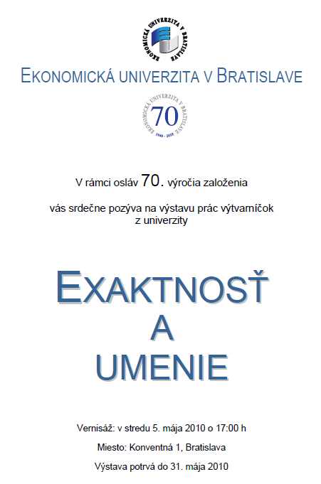 Pozvánka do Ekonomickej univerzity v Bratislave na vernisáž výstavy, 5. 5. 2010 o 17.00 hod.
