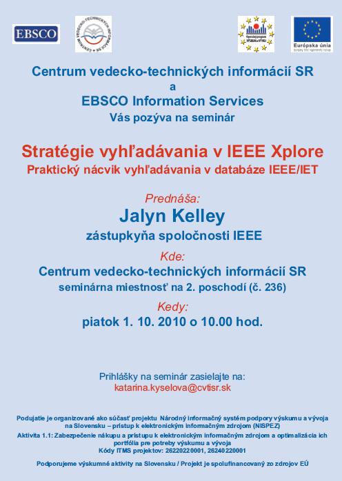 Pozvánka do Centra vedecko-technických informácií SR v Bratislave na seminár,1. 10. 2010 o 10.00 hod.