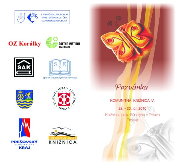 Pozvánka do Knižnice Juraja Fándlyho v Trnave na seminár Komunitná knižnica IV., 22. – 23. 6. 2010