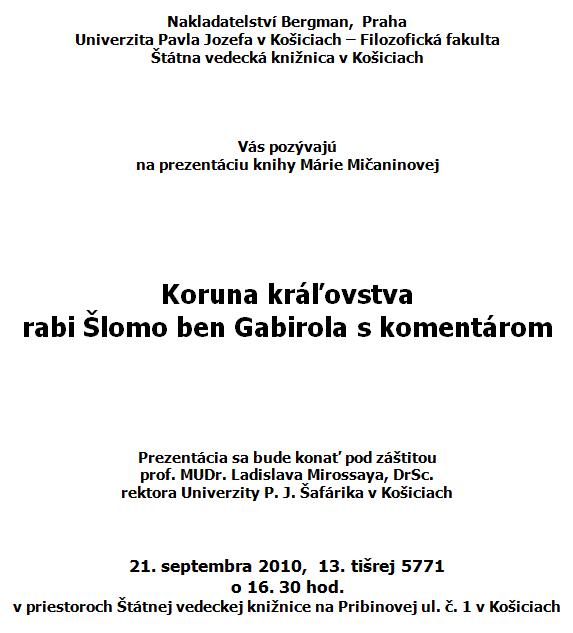 Pozvánka do 3tátnej vedeckej knižnice v Košiciach na prezentáciu knihy, 21. 9. 2010 o 16.30 hod.