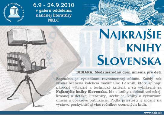 Pozvánka do Novohradskej knižnice v Lučenci na expozíciu 12 najkrajších kníh Slovenska, 6. – 24. 9. 2010