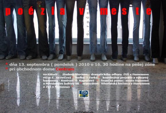 Vihorlatská knižnica v Humennom Vás pozýva na Poéziu v meste, 13. 9. 2010 o16.30 hod.