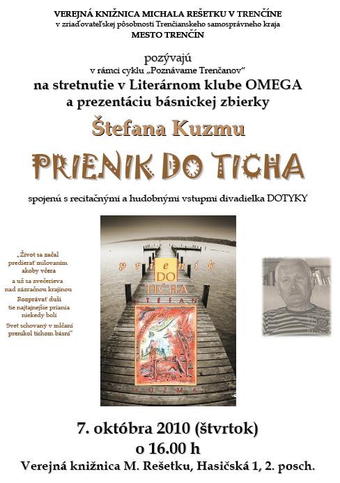 Pozvánka do Verejnej knižnice Michala Rešetku na prezentáciu básnickej zbierky, 7. 10. 2010 o 16.00 hod.