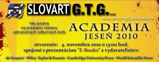 Slovart G.T.G. Vás pozýva na predajnú výstavu zahraničných odborných kníh, 4. 11. 2010 o 13.00 hod. 