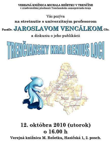 Pozvánka do Verejnej knižnice Michala Rešetku na diskusiu s univerzitným profesorom, 12. 10. 2010 o 16.00 hod.