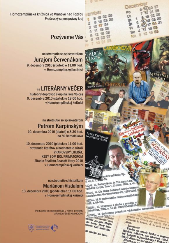 Pozvánka do Hornozemplínskej knižnice vo Vranove nad Topľou na decembrové podujatia, 9. – 13. 12. 2010