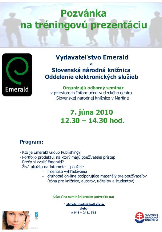 Pozvánka do Slovenskej národnej knižnice na odborný seminár, 7. 6. 2010 od 12.30 do 14.30 hod.