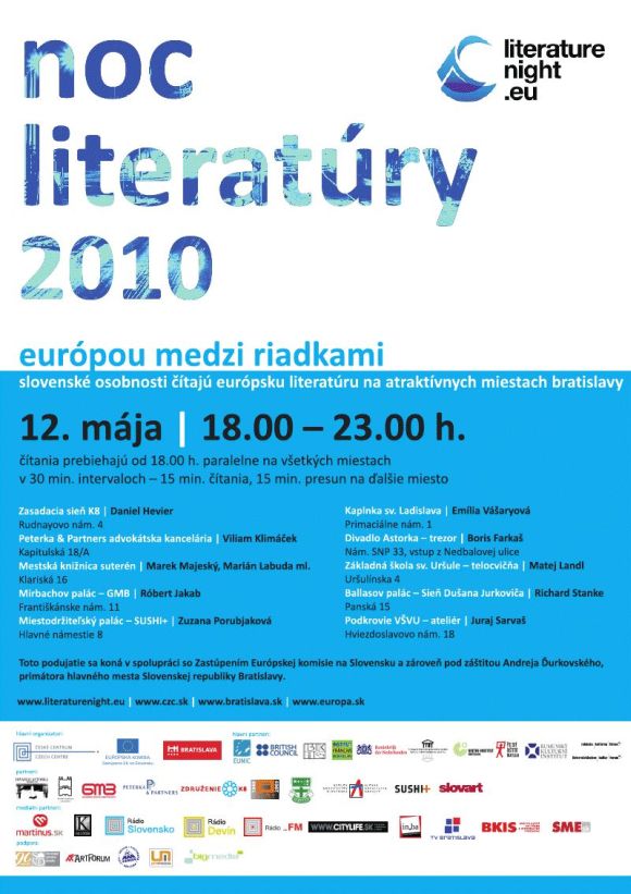 Mestská knižnica v Bratislave Vás srdečne pozýva na netradičné stretnutie s literatúrou, 12. 5. 2010 od 18.00 do 23.00 hod.