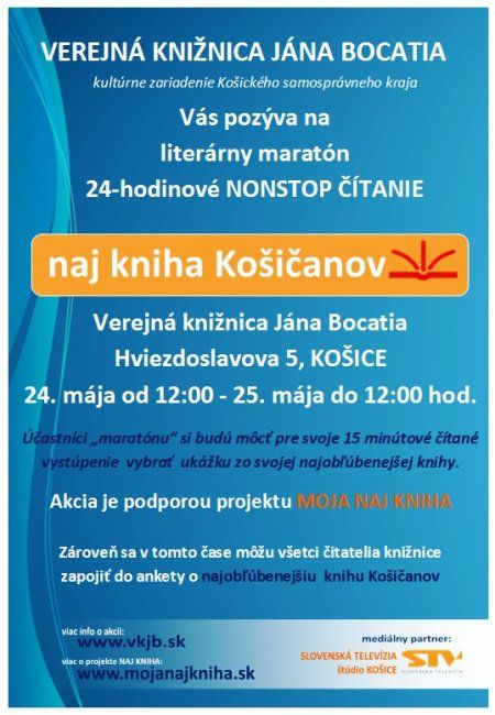 Pozvánka do Verejnej knižnice Jána Bocatia v Košiciach na literárny maratón, 24. 5. – 25. 5. 2010
