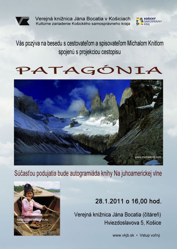 Pozvánka do Verejnej knižnice Jána Bocatia v Košiciach na besedu s cestovateľom a spisovateľom Michalom Knitlom, 28. 1. 2011 o 16.00 hod. 