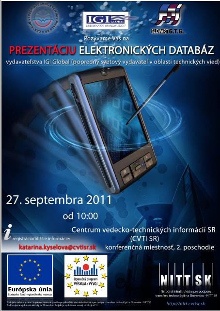 Pozvánka do Centra vedecko-technických informácií SR na prezentáciu elektronických databáz, 27. 9. 2011 o 10.00 hod.