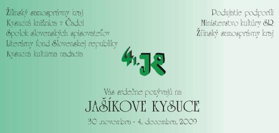 Pozvánka do Kysuckej knižnice v Čadci na vyhodnotenie súťaže Jašíkove Kysuce, 30. – 4. 12. 2009