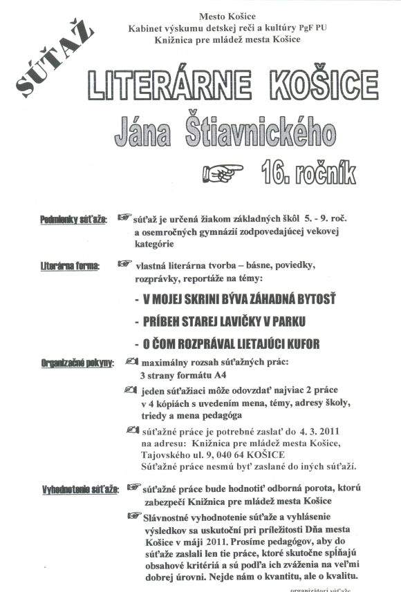 16. ročník súťaže Literárne Košice 2011