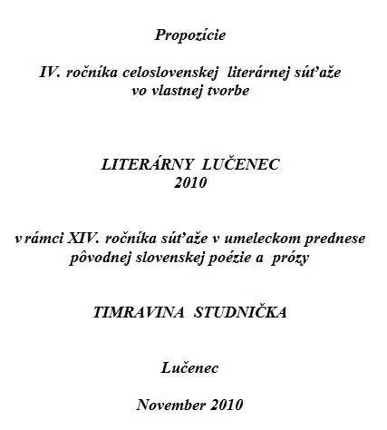 Vyhlásenie IV. ročníka celoslovenskej literárnej súťaže vo vlastnej tvorbe