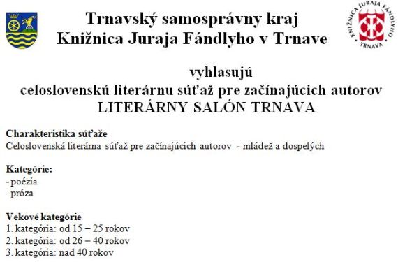 Literárna súťaž pre mladé talenty Literárny salón Trnava