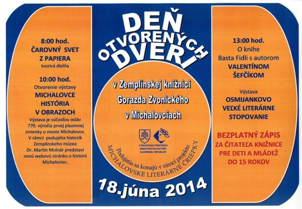 Deň otvorených dverí v Zemplínskej knižnici Gorazda Zvonického v Michalovciach, 18.6.2014