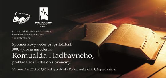 Podujatie sa uskutoční  10. novembra 2014 o 17,00 v Podtatranskej knižnici v Poprade, Podtatranská ul. č. 1. 