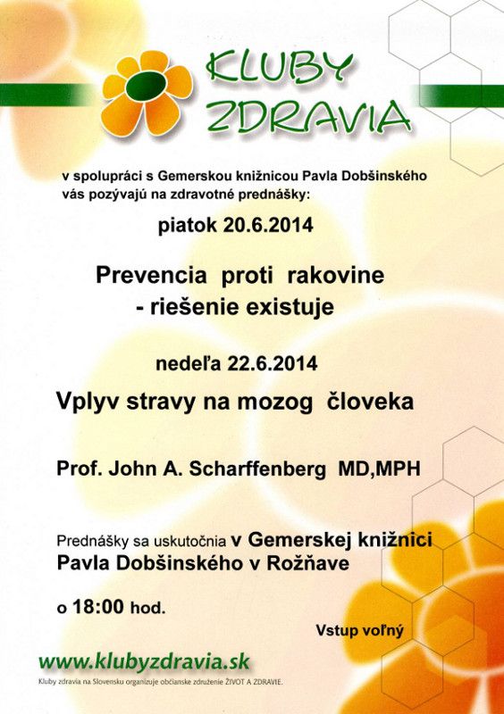 zdravotné prednášky 20. a 22. 6. 2014 v Gemerskej knižnici Pavla Dobšinského v Rožňave
