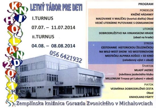 Letný tábor pre deti, júl, august 2014, Zemplínska knižnica Gorazda Zvonického v Michalovciach