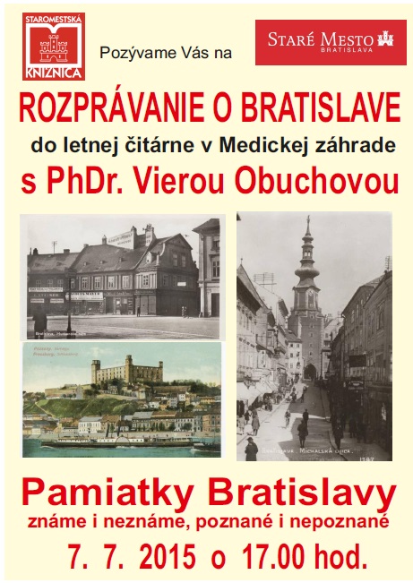 V letnej čitárni v Medickej záhrade 7. 7. 2015 o 17.00 hod. 