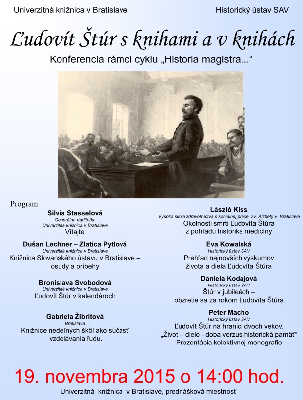 Pozvánka na konferenciu v rámci "Historia magistra..." dňa 19. 11. 2015, Univerzitná knižnica v Bratislave, prednášková sála