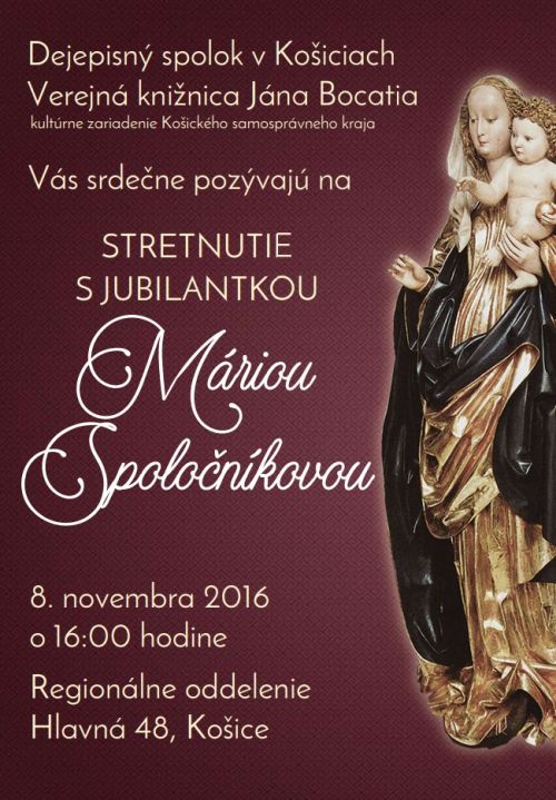 8. november 2016, 16:00, Verejná knižnica Jána Bocatia, regionálne oddelenie, Hlavná 48