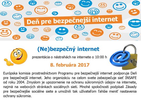 Prezentácia o nástrahách na internete 8. februára 2017 o 10,00 h v Zemplínskej knižnici v Trebišove