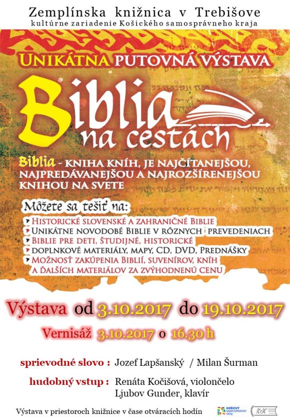 unikátna putovná výstava v Zemplínskej knižnici v Trebišove od 3. do  19. 10. 2017. Vernisáž výstavy 3.10.2017 o 16,30 h. 
