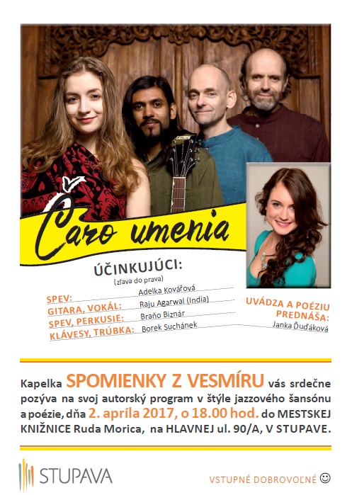 autorský program kapely Spomienky z vesmíru, 2. 4. 2017 v Mestskej knižnici Ruda Morica v Stupave
