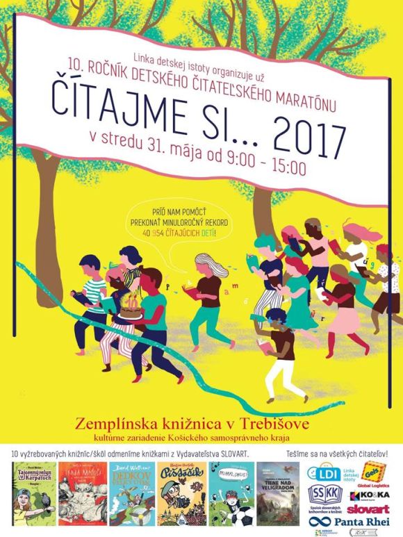 detský čitateľský maratón 31. mája 2017 o 9,00 h a končí v ten istý deň o 15,00 h. v Zemplínskej knižnici v Trebišove