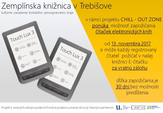 Od 13. novembra 2017  E-knihy a e-čítačky - nová služba v Zemplínskej knižnici v Trebišove