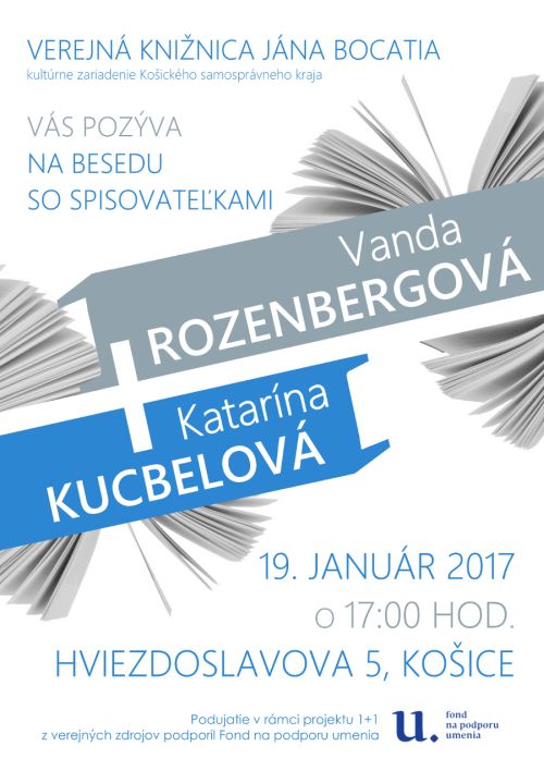 literárny večer, 19.1.2017, 17:00, centrálna požičovňa Verejnej knižnice Jána Bocatia v Košiciach, Hviezdoslavova 5