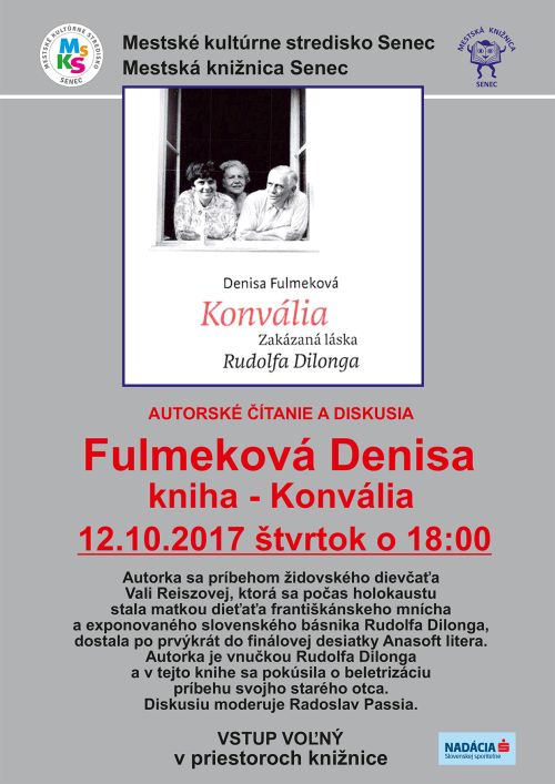  autorské čítanie a diskusia 12. 10. 2017 v Mestskej knižnici Senec